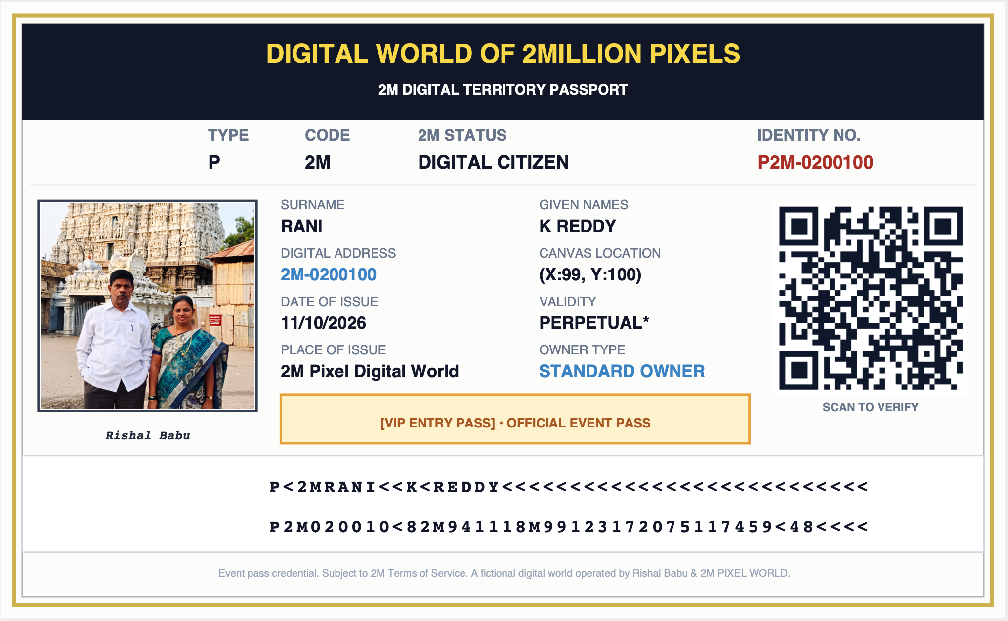 Official 2M Digital Territory Passport with QR code and MRZ signature